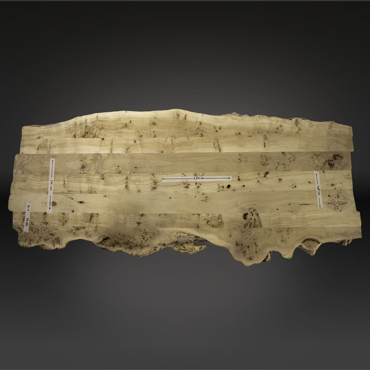 Europees iepenhout boomstamtafel 270cm zijaanzicht - Grotetafel.nl