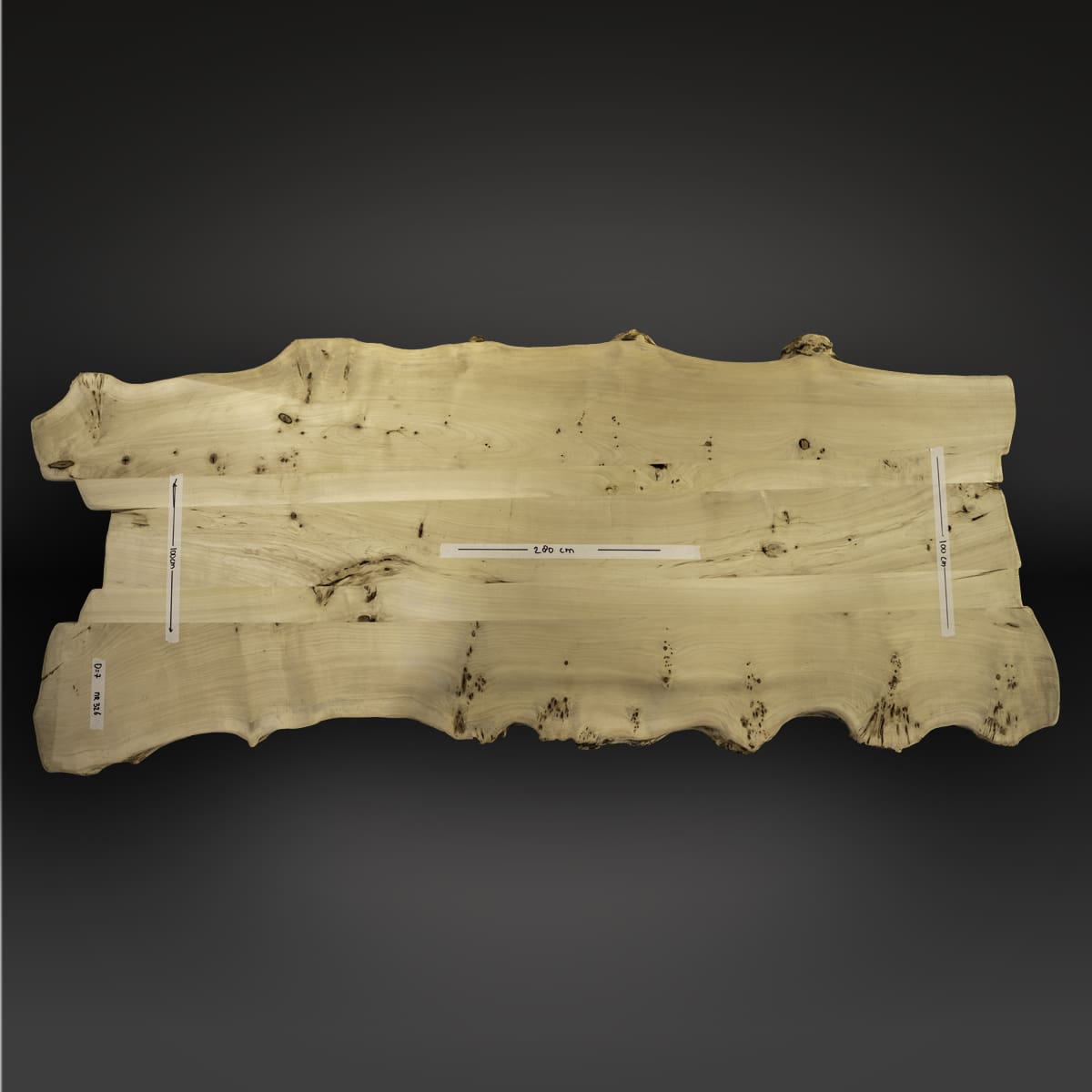 Europees iepenhout boomstamtafel 280cm zijaanzicht - Grotetafel.nl