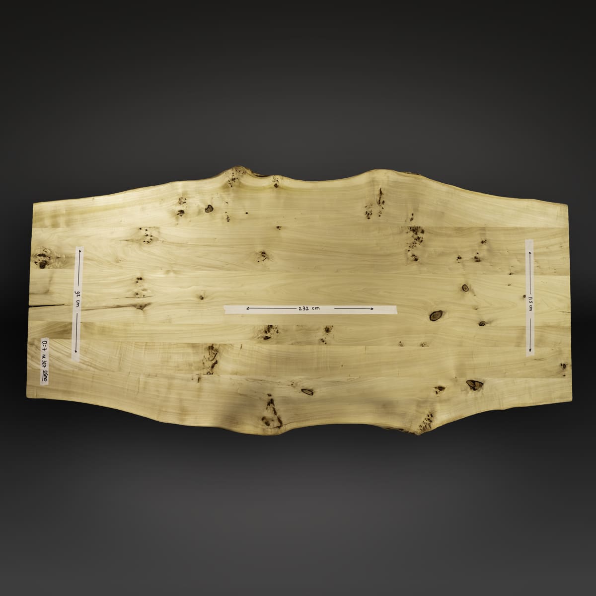 Europees iepenhout boomstamtafel 232cm bovenaanzicht - Grotetafel.nl